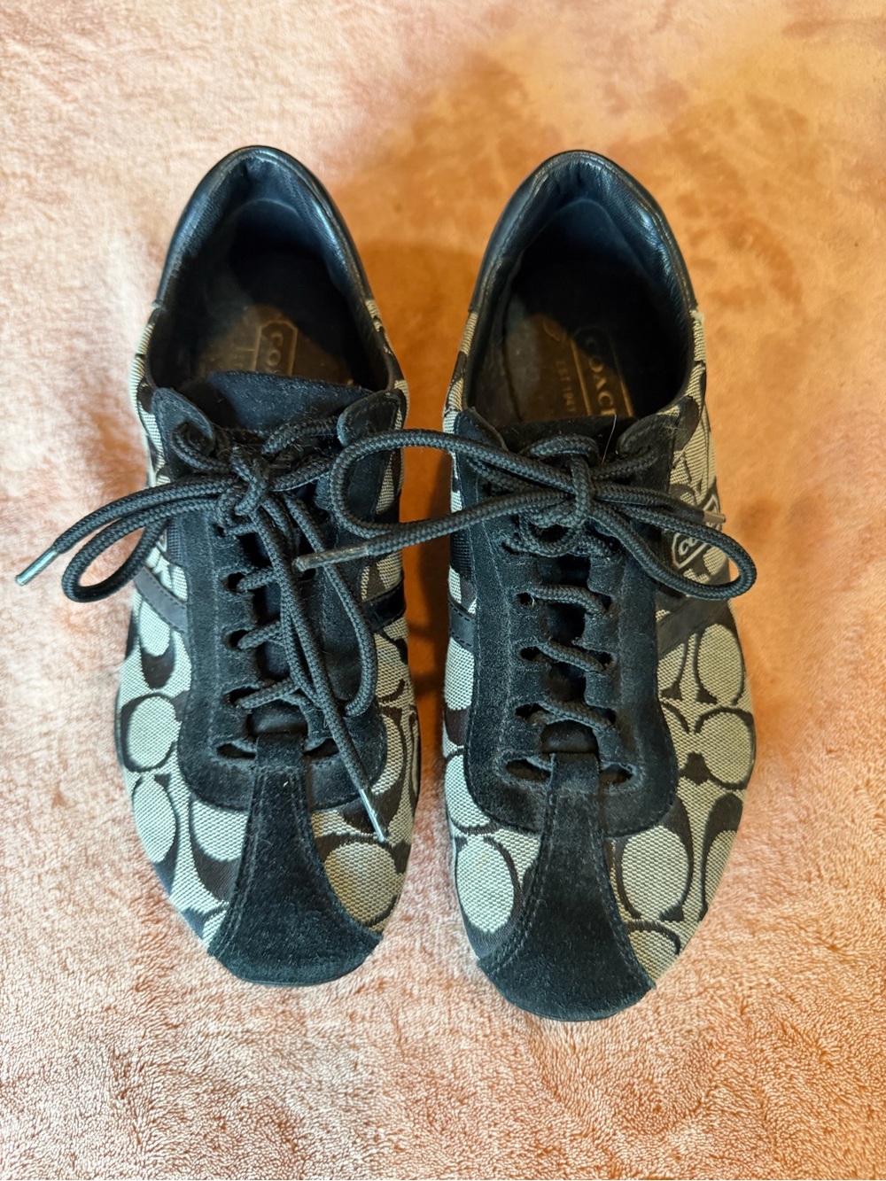 Coach Black Signature Pattern Lace-Up Sneakers